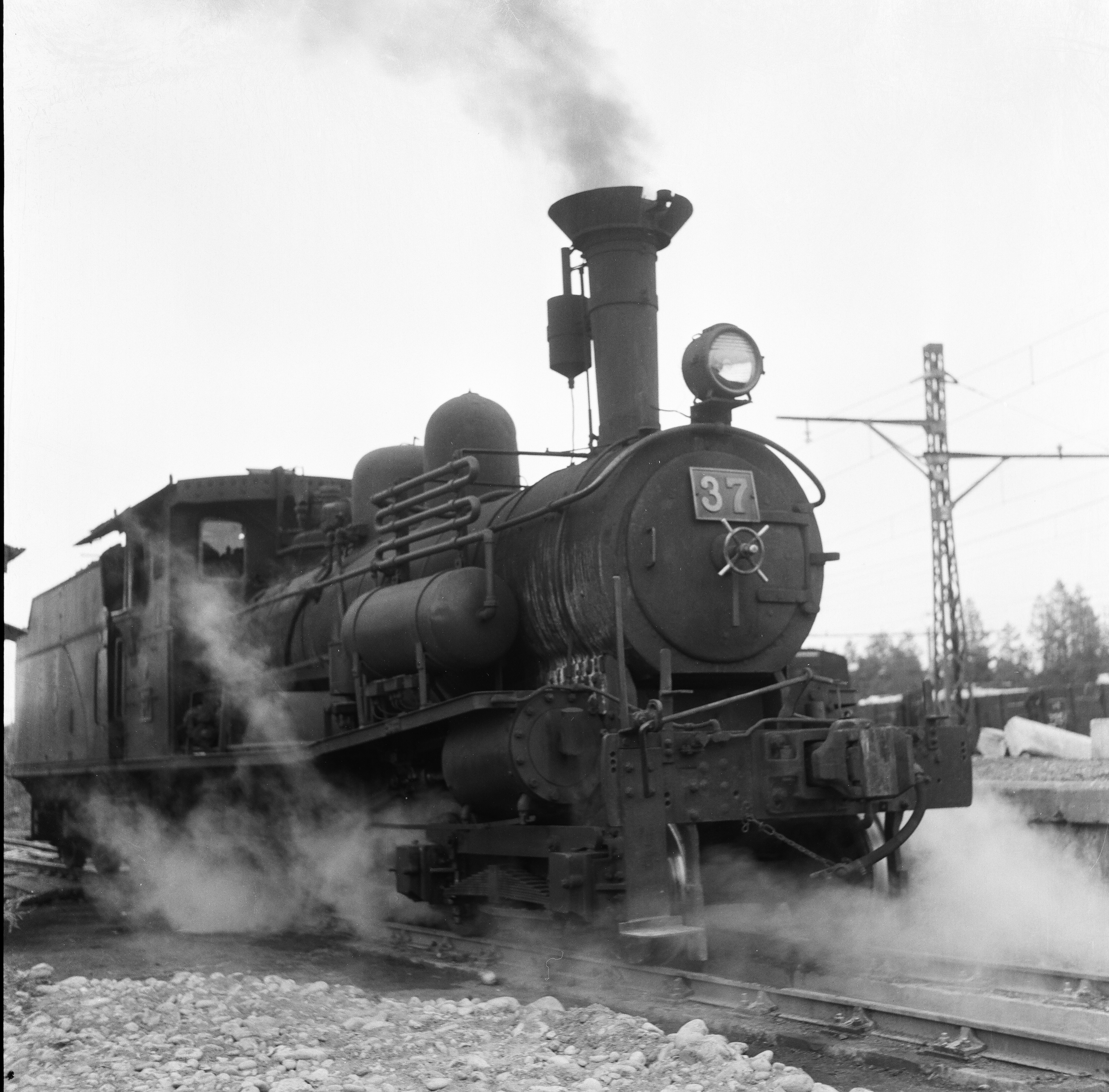 Tobu Railway number 37 steam locomotive was made in England and imported by Nippon Railway. It was used on Tohoku Line amongst other lines and transferred to Tobu Railway in 1922. It pulled freight cars on Oya Line until 1962.